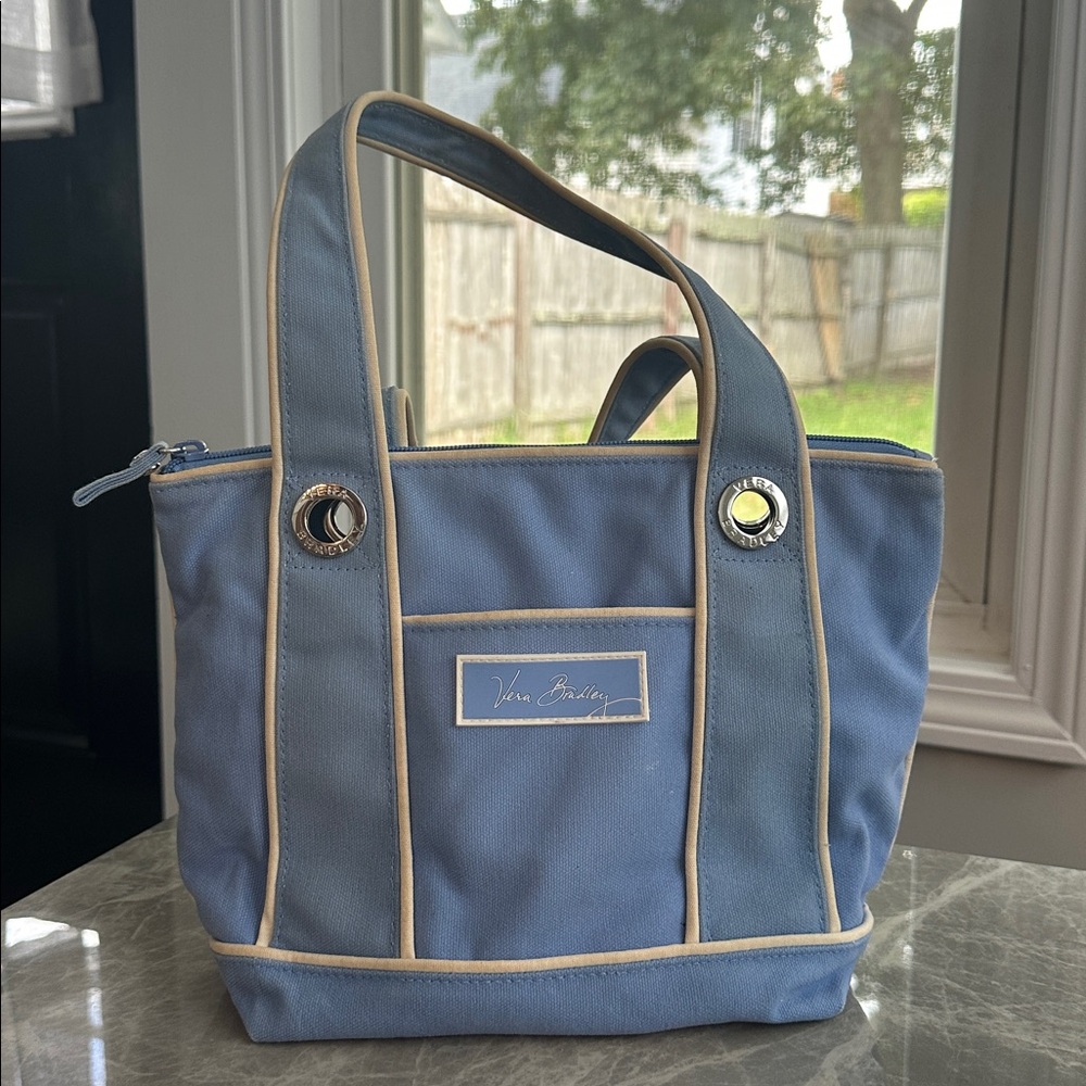 Vera Bradley Sky Blue Tote with Cream Trim
